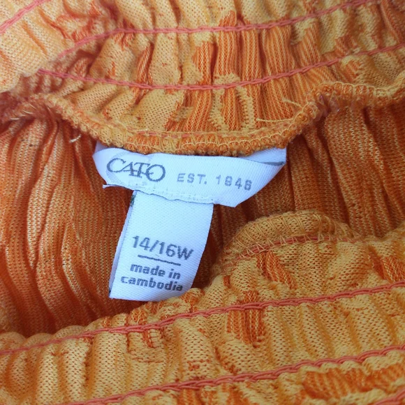 Cato Orange Floral Pleated Sleeveless High-Neck Top Size 14/16W - Picture 4 of 8